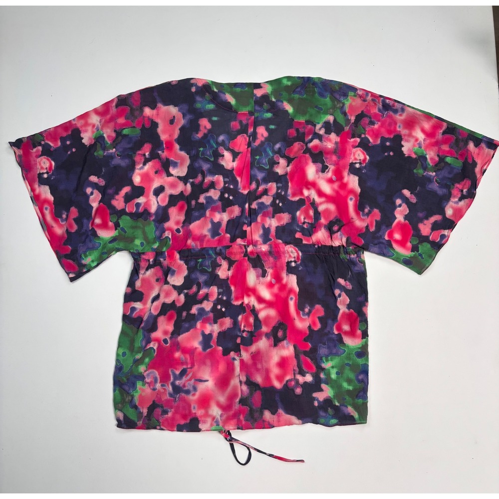 Alice‎ + Olivia Kimono Top Abstract Floral PinkNavy Drawstring Waist NoSz Tag - Picture 5 of 9